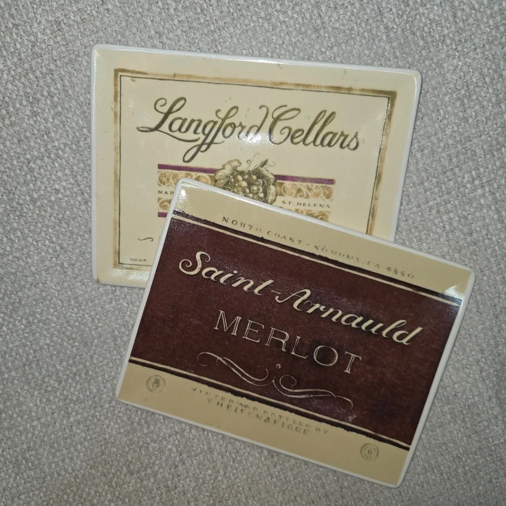 Cape Craftsmen Ceramic Wine Label Coasters Set/8 Angela Staehling Vintage Look